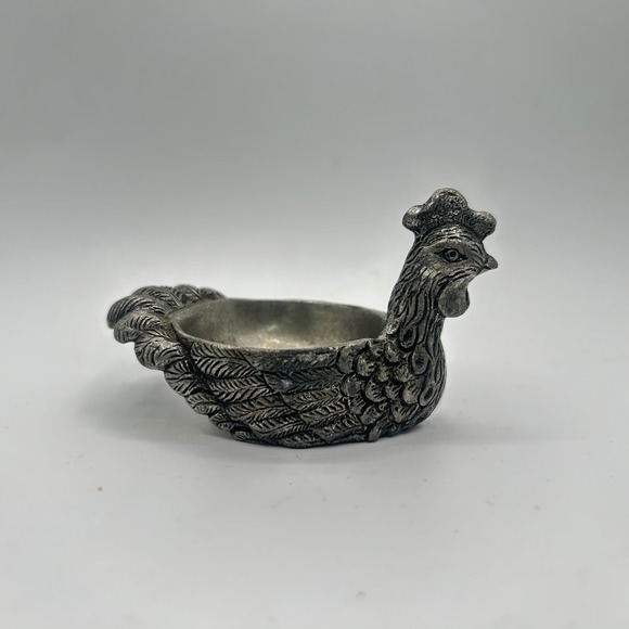 Other - Vintage Pewter Rooster Salt Cellar Small Trinket Dish Silver Gray Excellent 95%